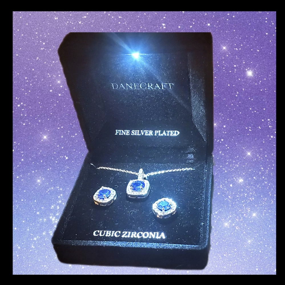 Danecraft Silver Plated Jewelry Set with Blue Cubic Zirconia